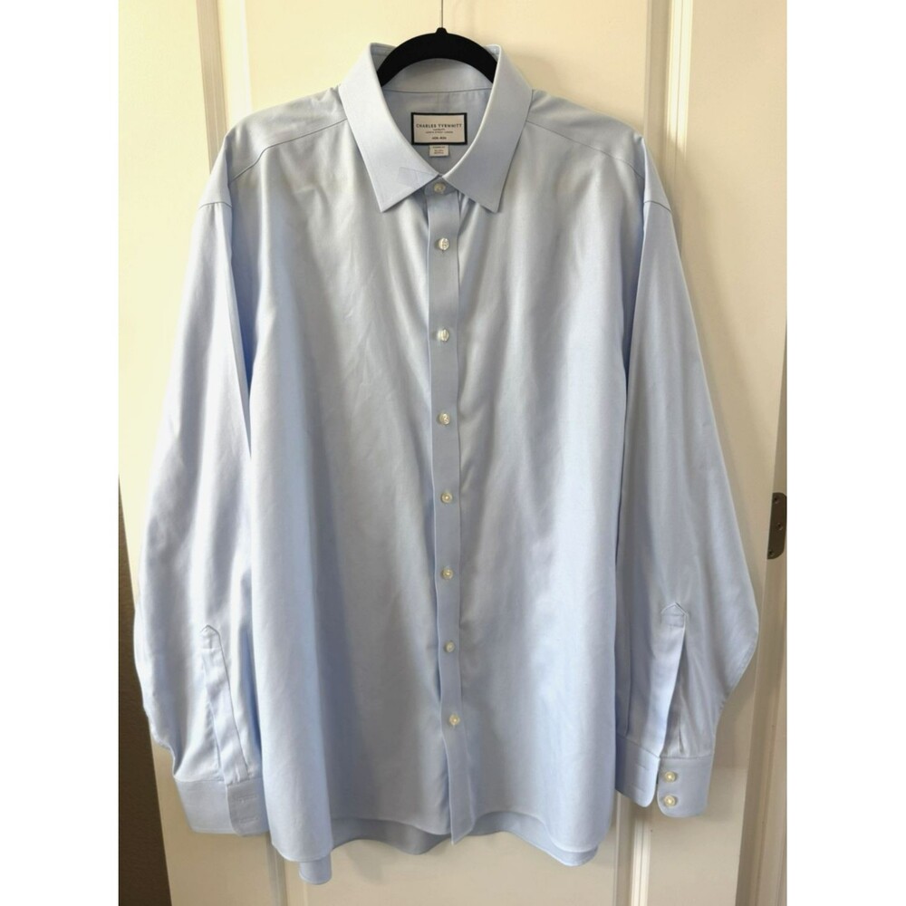 NWOT Charles Tyrwhitt Mens 18 37 Classic Fit Blue Dress Shirt Non-Iron Cotton
